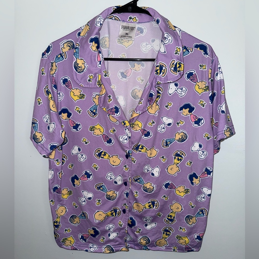 Peanuts Lavender Cartoon Character Pajama Top.